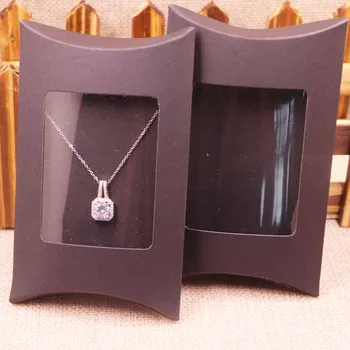 

20Pcs 2018 DIY Kraft Paper window Pillow Box Necklace Jewelry Display Clear Pvc Box box Onlyor 20box+20innner card