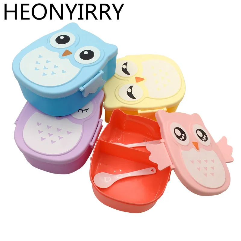 

900ml Cute Owl Students Lunch Box With Spoon Kids Bento Box Food Container with compartments Dinnerware Case Storage Box