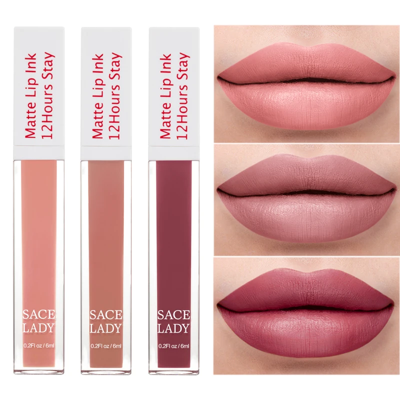 

SACE LADY 23Color Nude Tan Matte Lipgloss Waterproof Pink Liquid Lipstick Dark Red Lip Gloss Long Lasting Lip Tint/Stain Makeup