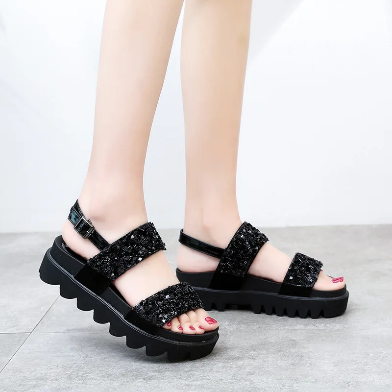 Блестящие туфли Женские босоножки на платформе zapatos de mujer Сезон весна Новинка