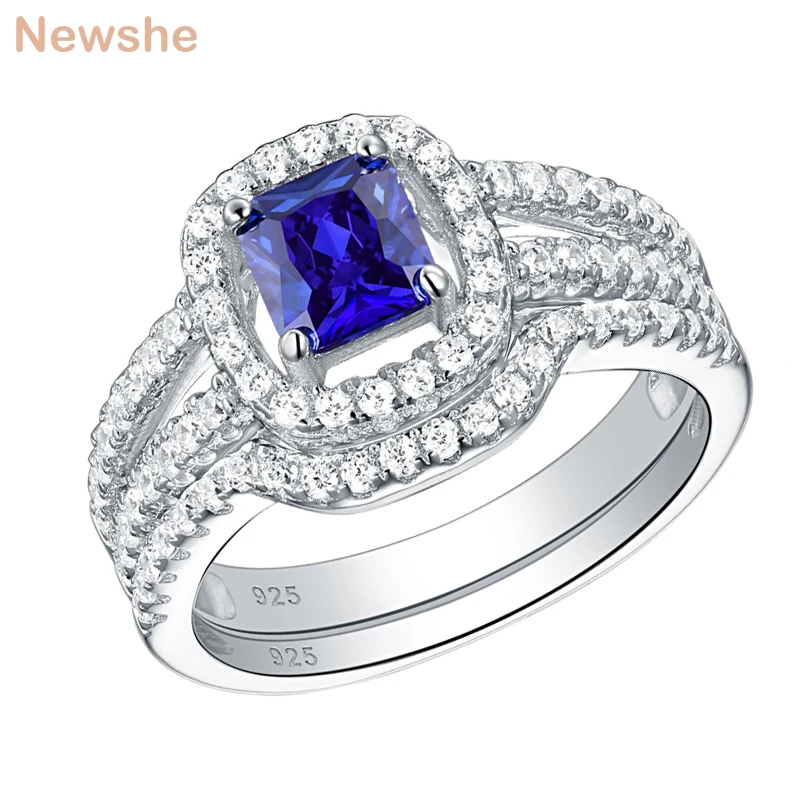 

Newshe Blue & Yellow Princess Cut Zirconia 2Pcs 925 Sterling Silver Wedding Rings For Women Engagement Ring Set