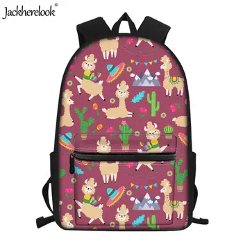 

Jackherelook Back to School Middle School Students Schoolbags Funny Llama/Alpaca Cactus Print Backpacks Laptop Bookbags Teenager