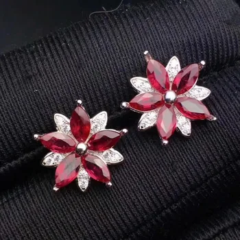

Fashion Lovely Flower Stars natural red ruby stud earrings Natural gemstone earrings S925 silver women girl party gift jewelry