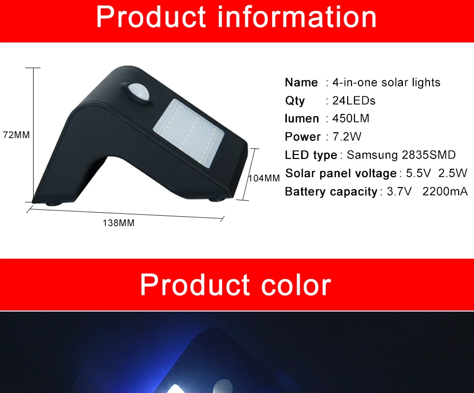 LED Solar Lamp Waterproof PIR Motion Sensor Garden Light Powered for Outdoor Lighting LED Solar Light Pathway Wall Lamp Emergenc07