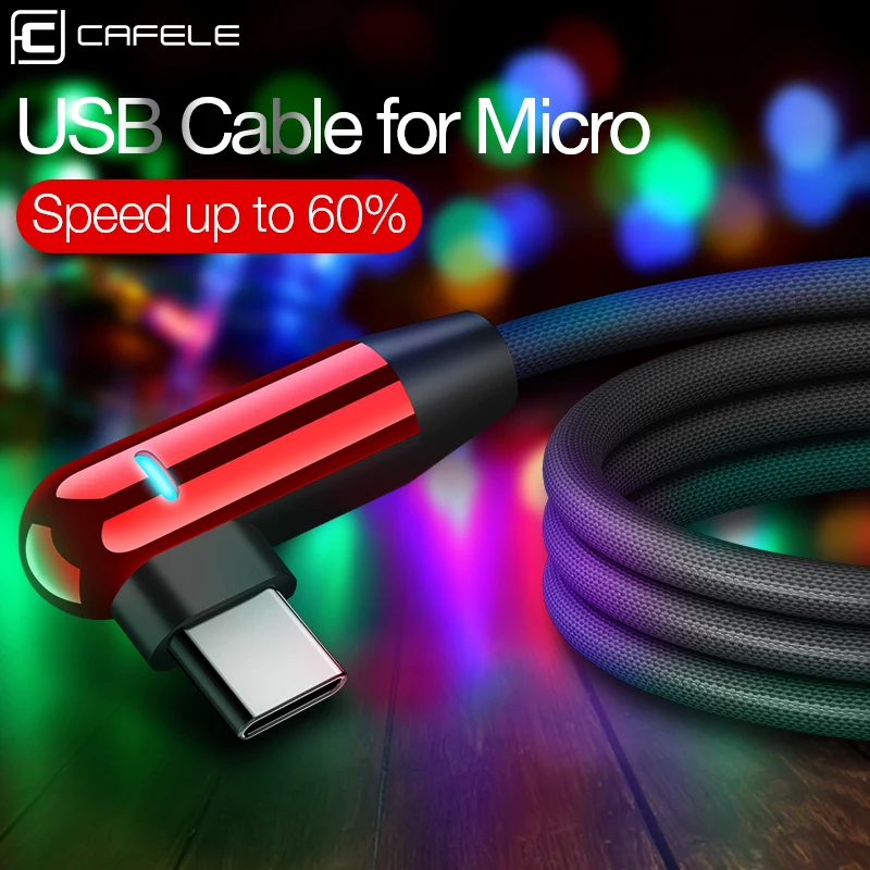 Cafele USB C Cable for Xiaomi 8 Charging Type LED Lighting Nylon Weave Type-C USB-C Mobile Charger Data Sync | Мобильные телефоны и