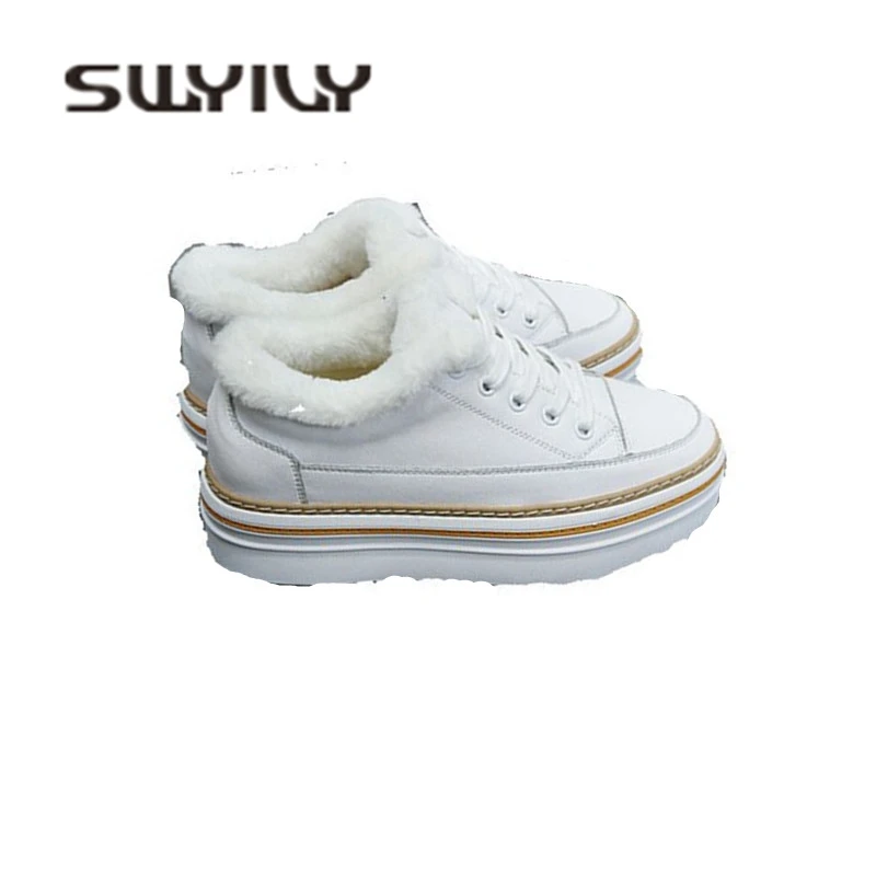 Белые кроссовки SWYIVY из натуральной кожи зимняя теплая женская повседневная