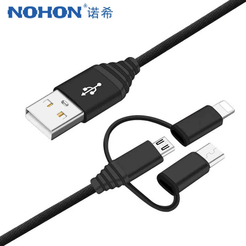 

NOHON Charge Data Cable 3 in 1 Charging Cord Mobile Phone For iPhone X 8 7 6 XS Micro USB Type C Cable For Xiaomi Samsung Huawei