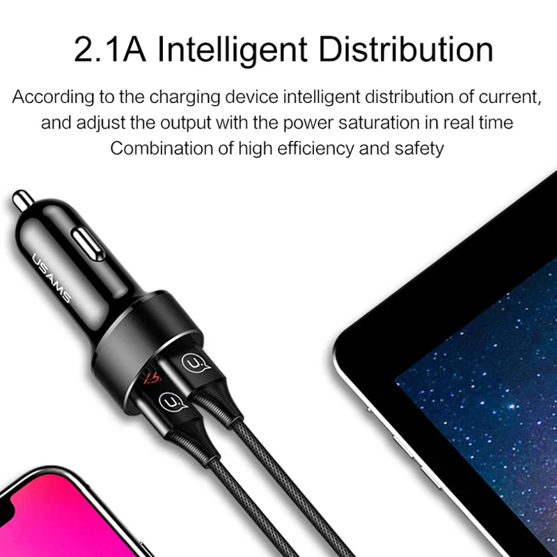 USAMS شاحن سيارة ثنائي usb LED عرض USB شاحن سامسونج Xiaomi هواوي USB تهمة الهاتف اللوحي سيارة شاحن الهاتف USAMS شاحن سيارة ثنائي usb LED عرض USB شاحن سامسونج Xiaomi هواوي USB تهمة الهاتف اللوحي سيارة شاحن الهاتف
