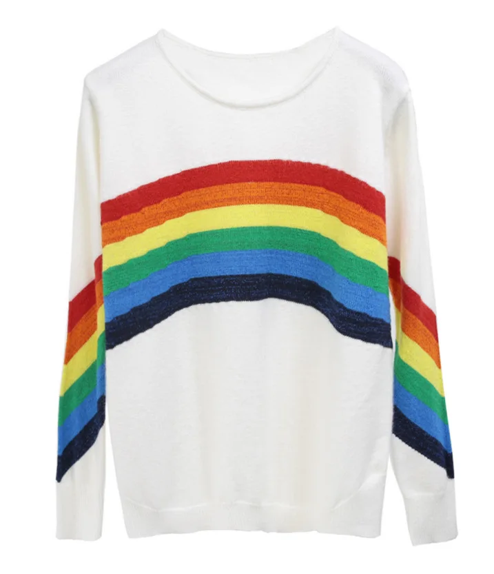 Rainbow Sweaters 2018 Autumn New Women O neck Loose Sweater Pullovers Colorful Stripped Girls 