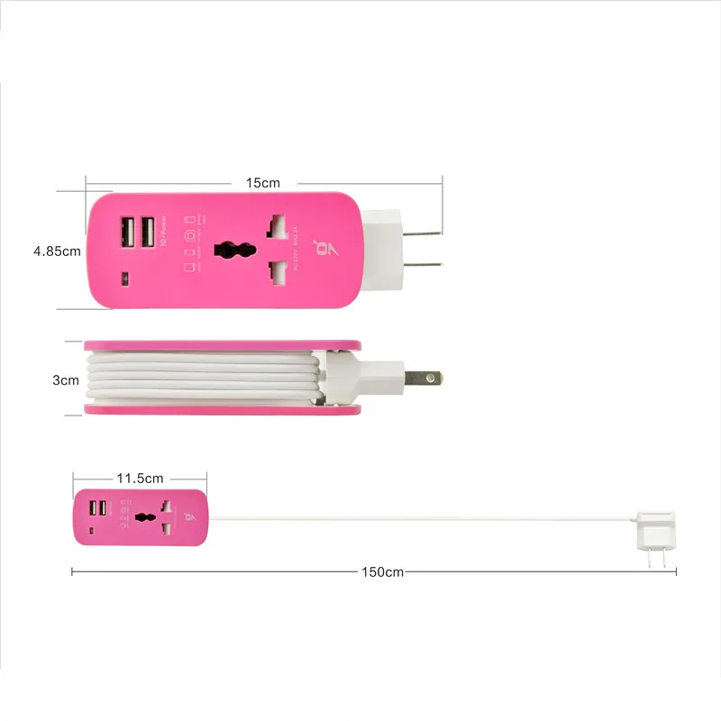 Европейская силовая лента с USB портативным удлинителем, США, Великобритании, европейская штепсельная вилка, кабель 1,5 м, сетевой адаптер для путешествий, зарядное устройство для смартфона