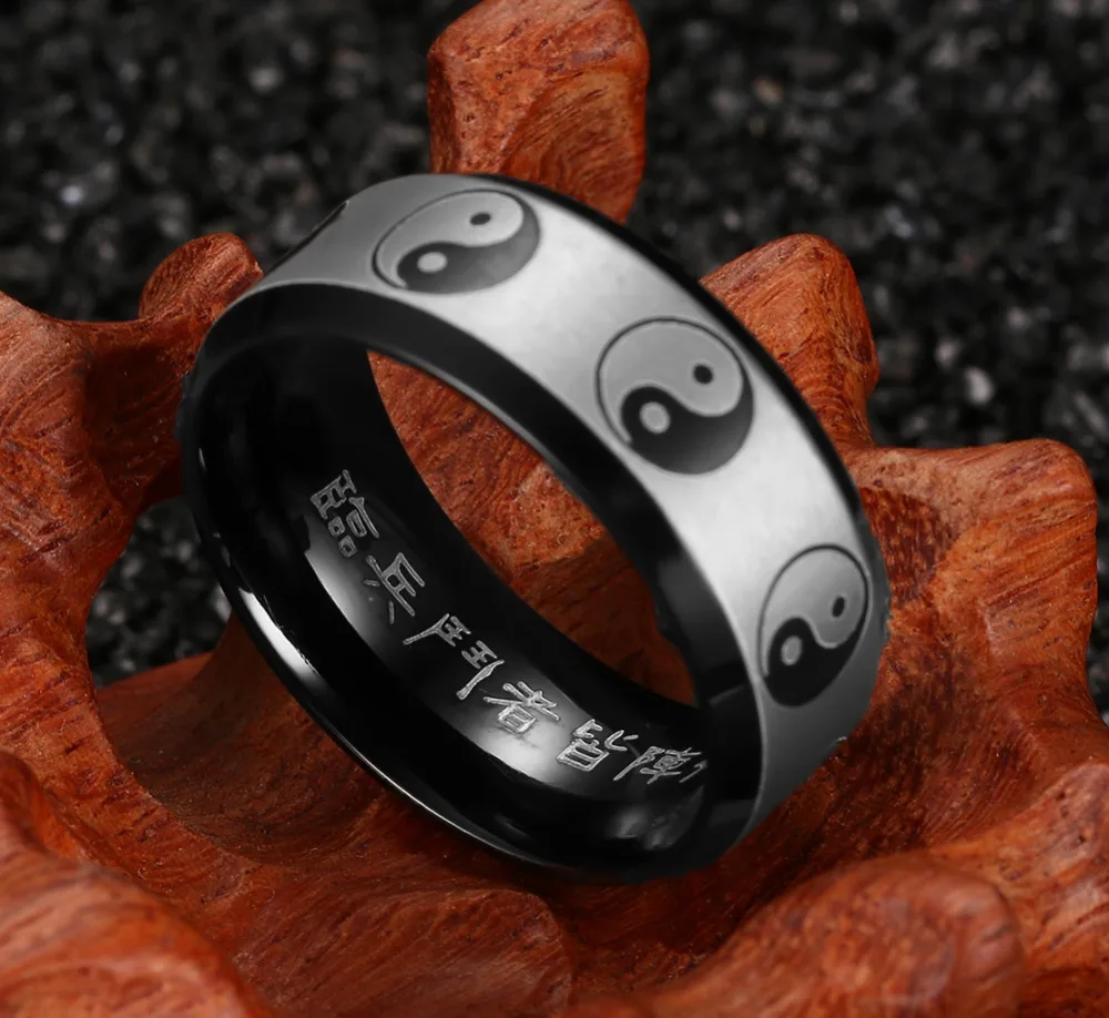 Ювелирные изделия 8 мм Мужские сплетни кольцо из нержавеющей стали символ Инь и Янь черный Свадебная вечеринка высокое качество кольца для мужчин