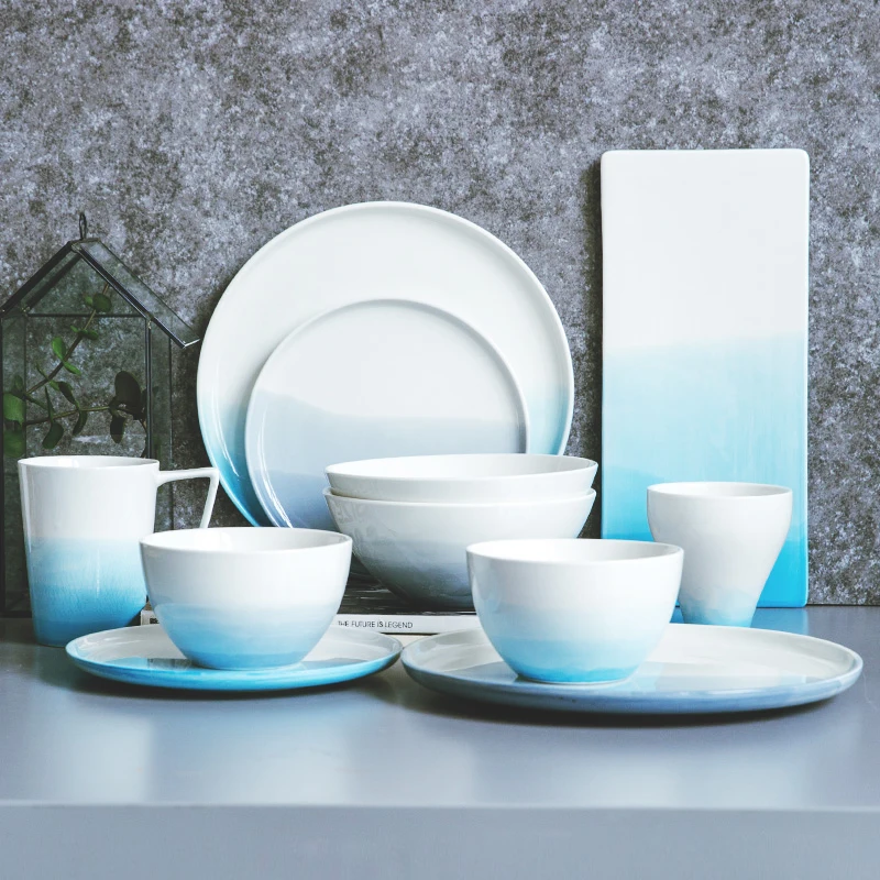 ANTOWALL скандинавские керамические западные столовые приборы стейк посуда для пасты тарелка Плоский Поднос градиент цвета синий серый shanhe