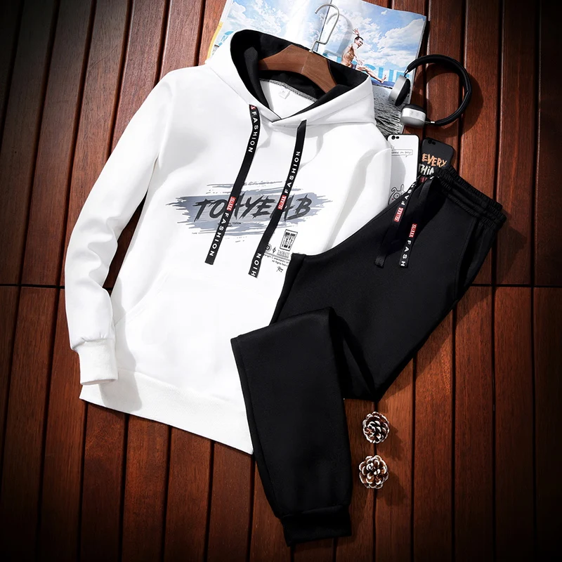Men Two Pieces Set New Fashion Hooded Sweatshirts Sportswear Men Tracksuit Hoodie Autumn Brand Clothes Hoodies+Pants Sets 881