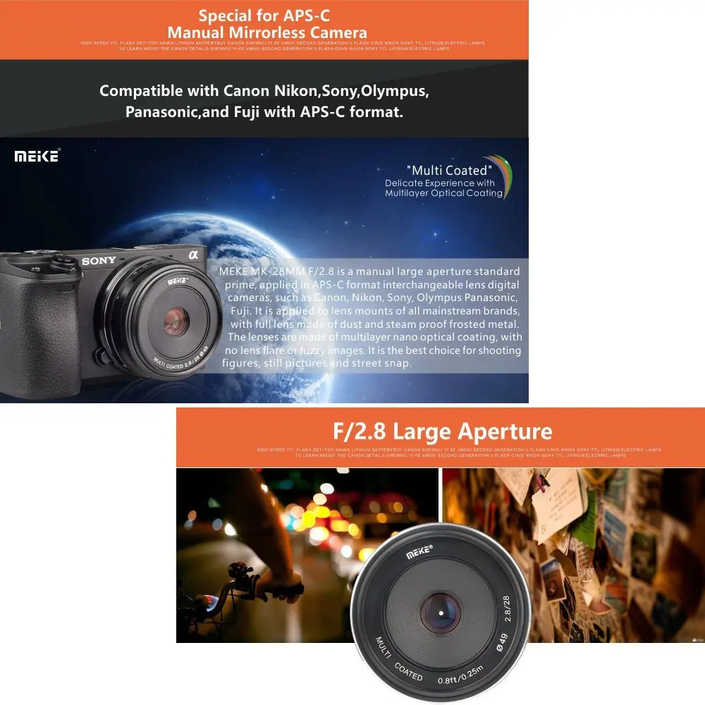 MEKE 28 мм f2.8 фиксированный объектив с ручной фокусировкой для Olympus Panasonic M4/3 система