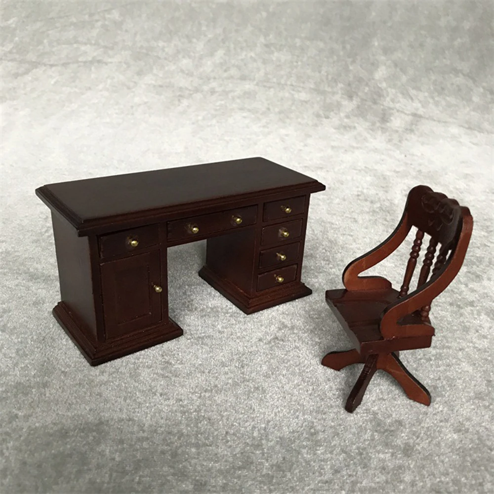 Mini 1/12 Dollhouse Miniature Writting Table Chair Set Furniture Accessory 