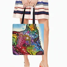 White Canvas Tote Colorful Dogs Portrait Female Casual Beach Bags Large Single Shopping Bag Daily Use Handbags