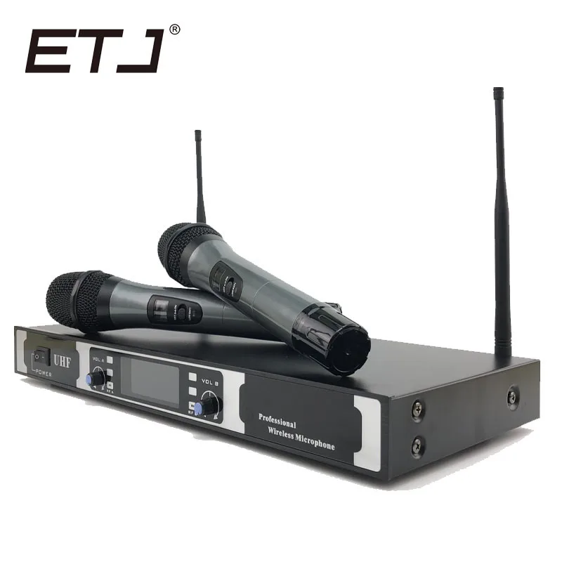 

Free shipping ETJ E-201 Wireless Microphone with Screen 50M Distance 2 Channel Handheld Mic System Karaoke Wireless Microphone