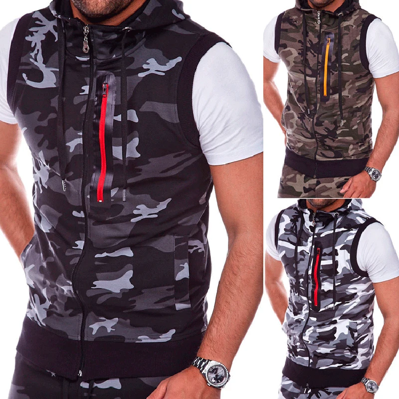 

2019 Summer New Fashion Sleeveless Tee Shirt Casual Vest Tops Hooded Tank Top Men Tanktop Bodybuilding Fitness Clothing