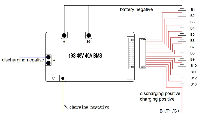 Литий-ионный аккумулятор BMS 13S 48V 20A, 30A, 40A и 50A BMS для 48V 500 W-2000 W литий-ионный аккумулятор с функцией баланса