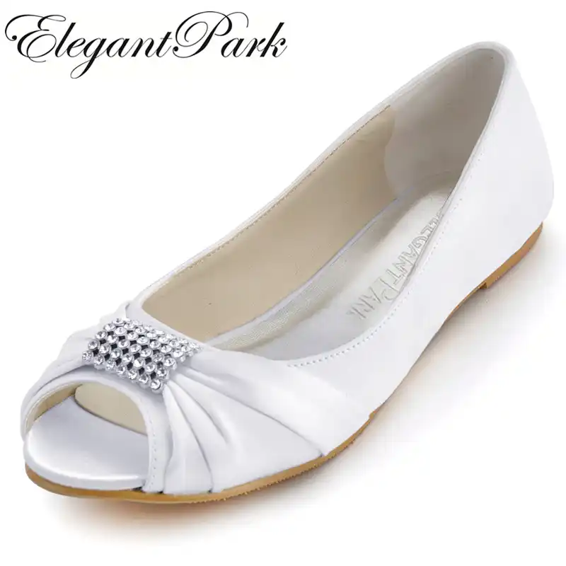 Woman Shoes Wedding Bridal Flats White Ivory Comfort Peep Toe