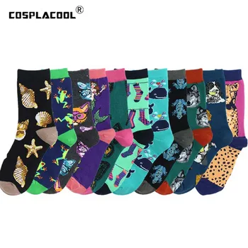 

[COSPLACOOL]Animal Cool Funny Socks Mermaid Dog Cotton Crew Socks Women 12 Style Happy Novelty Socks Female Calcetines Mujer