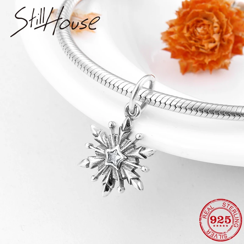 

Winter snowflake Clear zircon Star 925 Sterling Silver Charms for Jewelry Making Fit Original Pandora Charm Necklaces Bracelets