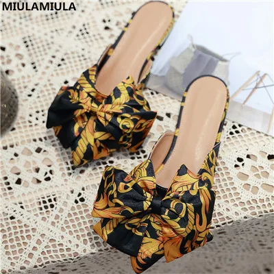 MIULAMIULA/ г. брендовые дизайнерские весенние шелковые женские остроконечные туфли с бантом-бабочкой Лоферы без застежки на плоской подошве, Вьетнамки, Размеры 35-41 - Цвет: BLACK