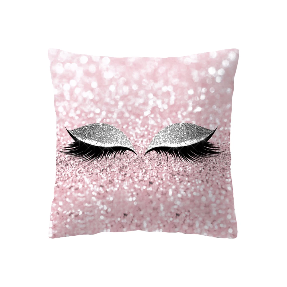45*45 см розовый мягкий Bronzing наволочка Подушка Art Stripe губы ресницы фланелевые подушки спальня для дома или офиса, декоративные