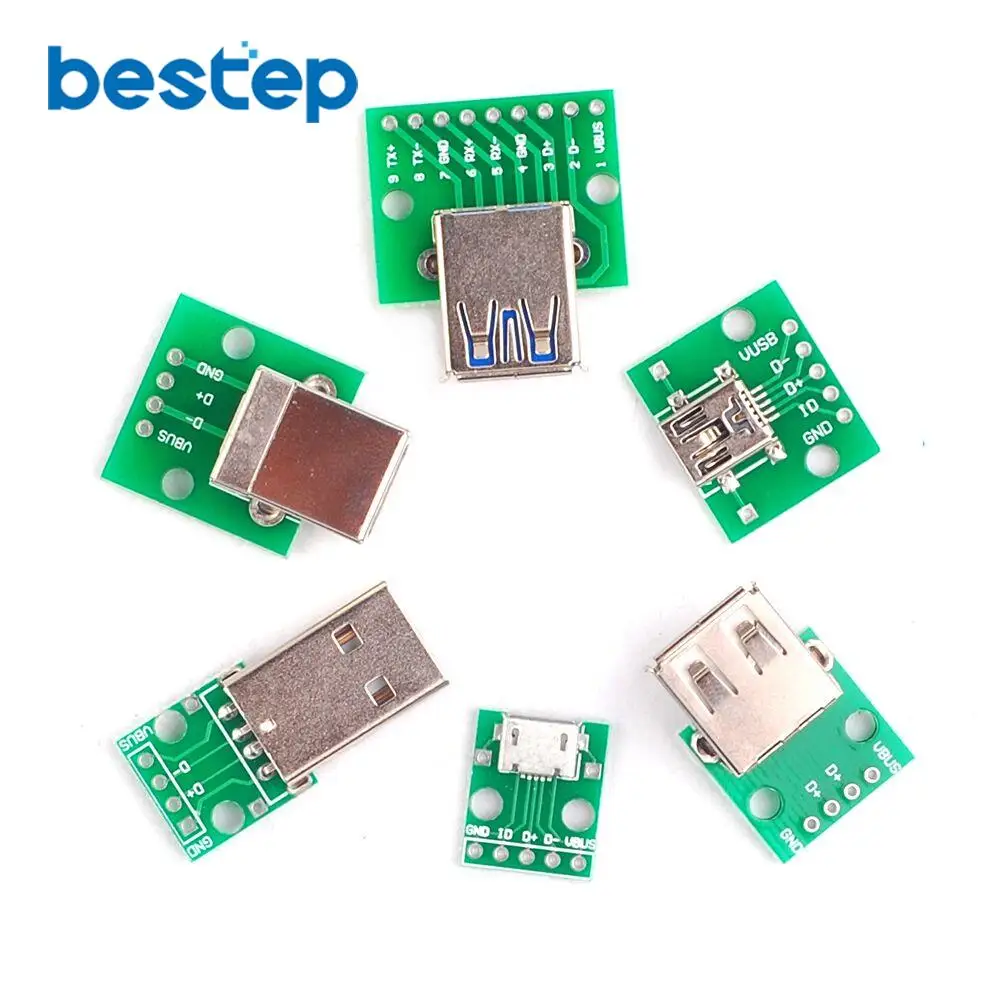 

6PCS USB to DIP Adapter Converter 2.54mm PCB Board USB 2.0 USB 3.0 USB-01 USB-02 USB-03 USB-05 each 1pcs USB to DIP Converter