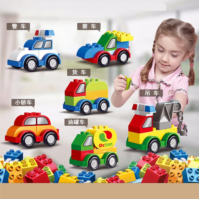 

Single Sale Big Size diy Police Cars Compatible With L Brand Duploed Parts Building Blocks Educational Toys For Children