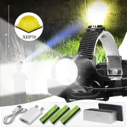 Высокомощный светодиодный головной фонарь XHP70 фонарь мощный usb Перезаряжаемый 18650 аккумулятор XHP70.2 XHP50 фонарик 70000 люмен