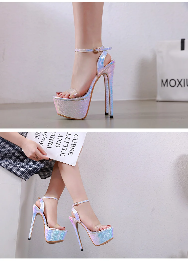 Snake pattern 16CM high heel sexy women sandals peep toe ankle strap platform sandals shoes size 34-40