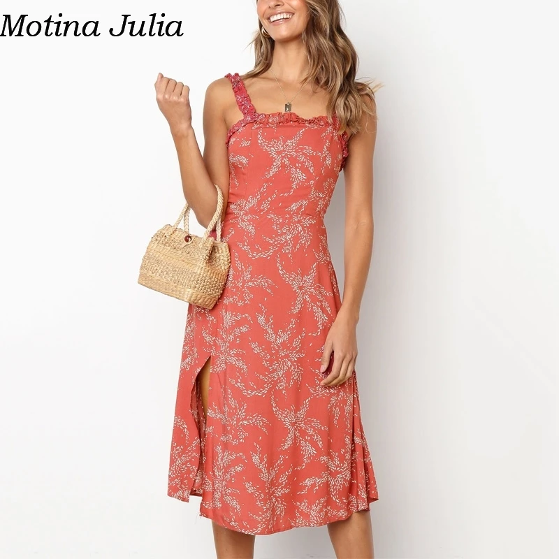 Женское длинное платье Motina Julia Пляжное из сплит шифона с принтом и рюшами на