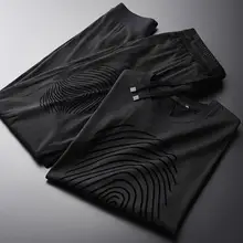 Minglu повседневные спортивные мужские комплекты размера плюс 4XL летние флокированные мужские комплекты с коротким рукавом и штанами новые мужские комплекты с рукавом реглан s