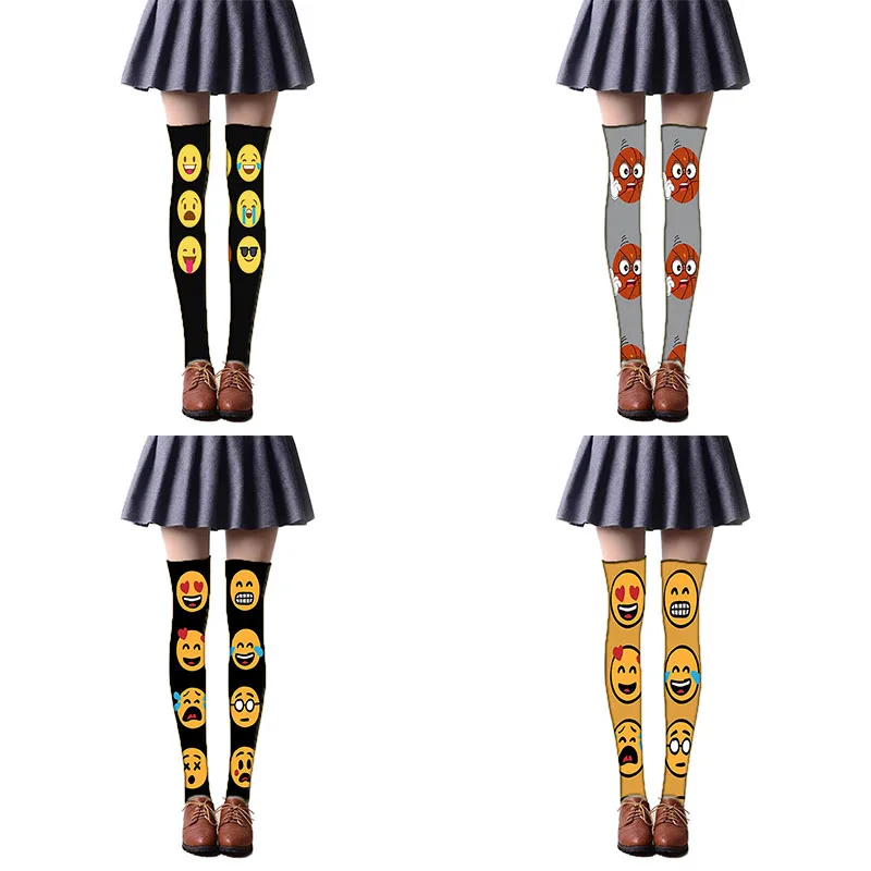 

Sexy Fashion Women Thigh High Stockings For Girls Over Knee High Socks Cute Long Expression Printed Knee High Socks 5SW23