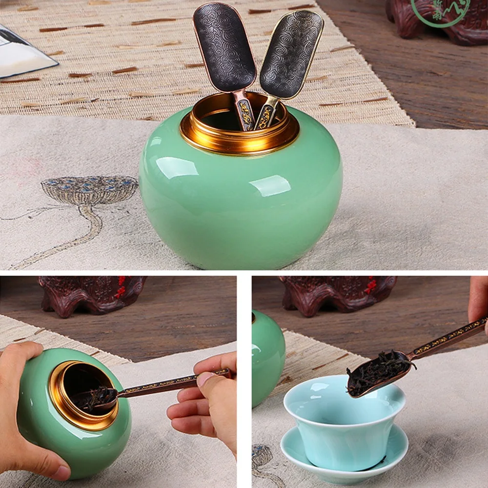 Бронзовая китайская чайная ложка, китайская зеленая чайная ложка, ложка для выбора листьев, аксессуары для чая, инструмент для китайского чая кунг-фу