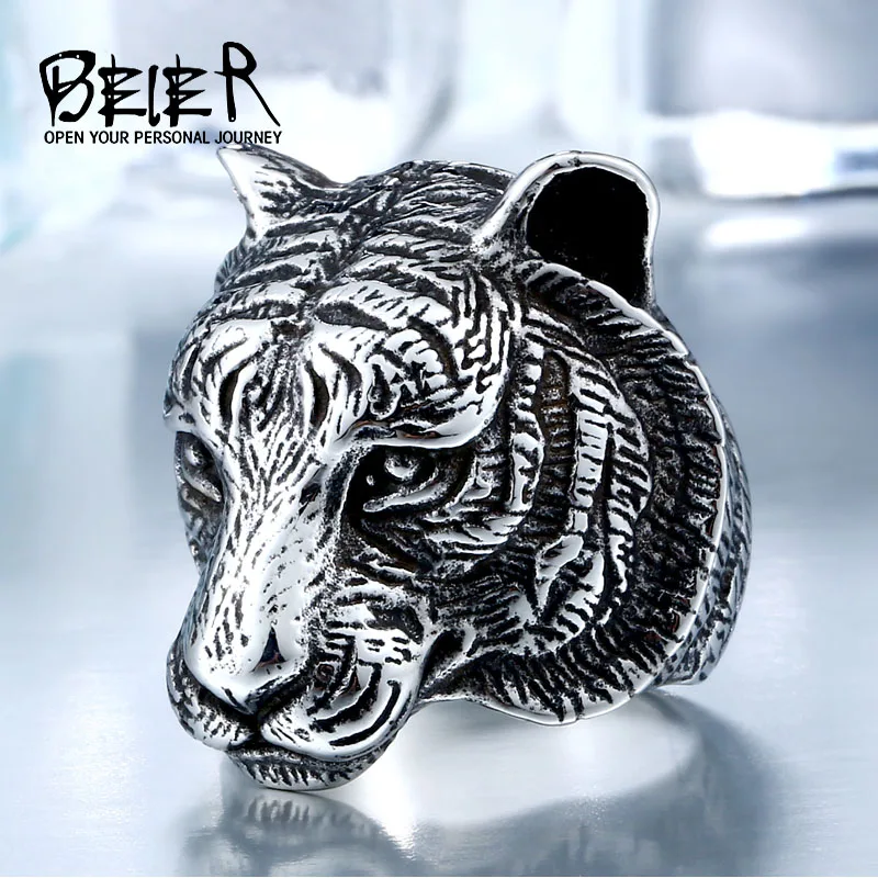 

BEIER Domineering 3D Gold /black Tiger Head Unique Animal Ring For Man Biker Punk jewelry accessories Boyfriend gift BR8-161