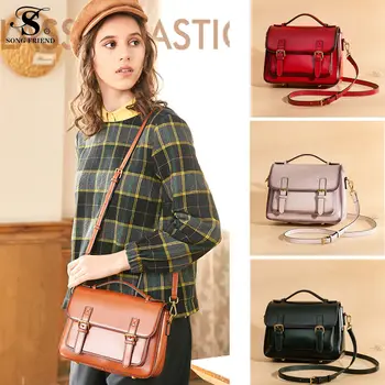 

2019 Mini Big Women Messenger Bags Split Leather Women Shoulder Bag Solid Clutches Chain Women Crossbody Bags Retro Postm