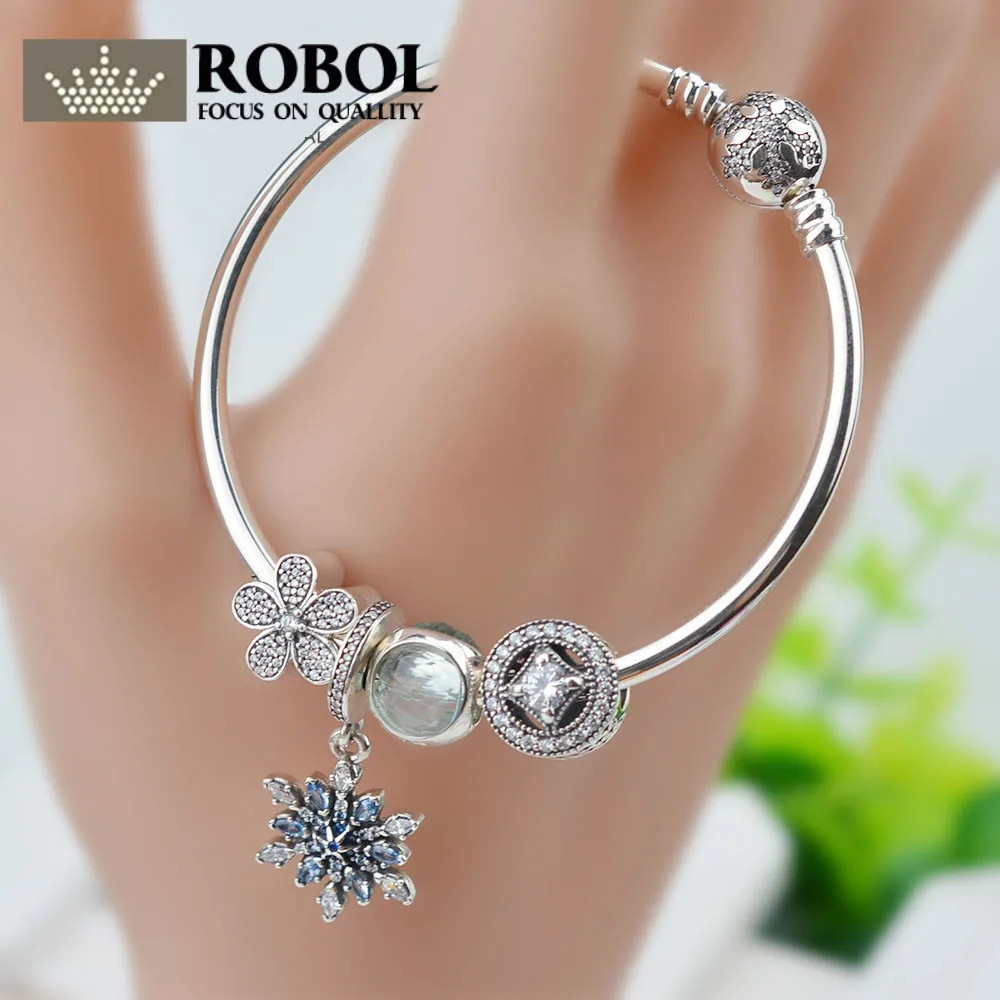 

ROBOL Hot Sale 100% 925 Sterling Silver Beauty and the Beast Charms Beads Bangles & Bracelet Luxury Jewelry Original Gift