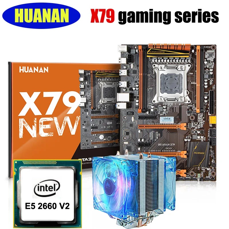 HUANAN X79 deluxe gaming motherboard CPU combos with CPU cooler X79 LGA2011 motherboard