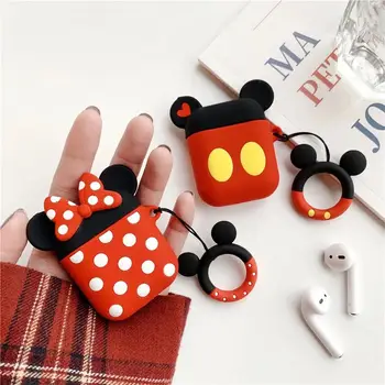 

For airpods Case cute Minnie Mickey Cartoon silicon Cover for iPhone Earphone Case For air pods 2 with Finger Ring Strap fundas