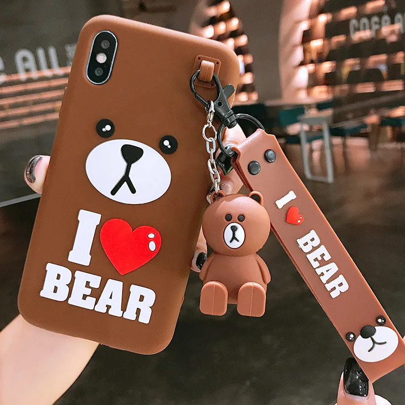 

3D Cartoon Bear Case For Xiaomi A1 6X Silicone Mobile Phone Band Wrist Case Cover Lanyard bear Case For Redmi Note 4 5 X Pro