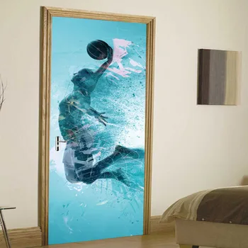 

Dunk Basketball Men Door Stickers Self Adhesive Home Door Decoration Mural Boys Bedroom Adhesive Door Decal Fashion Wallpapers