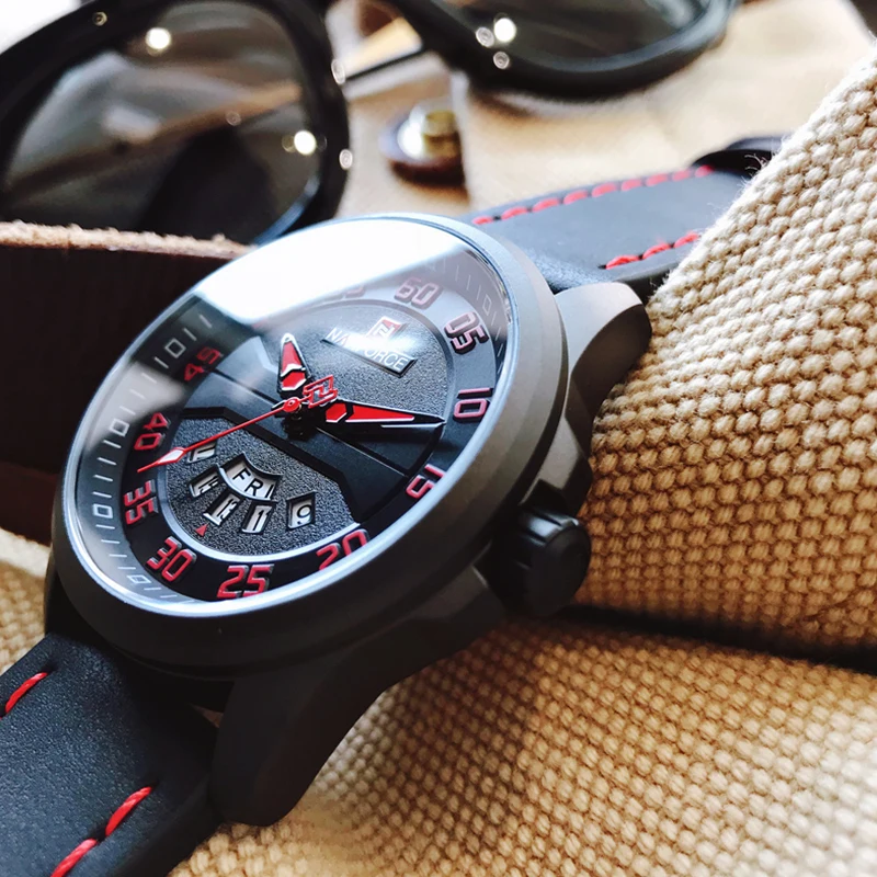 NAVIFORCE спортивные часы Для мужчин кожаный ремешок Водонепроницаемый роскошный лучший бренд Аналоговый Кварцевые наручные часы мужской Relogio
