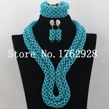 Уникальный Роскошный Королевский синий нигерийской свадьбы Африканский комплект ювелирных изделий, кристалл Бусины Цепочки и ожерелья Свадебный комплект ювелирных изделий, c000618