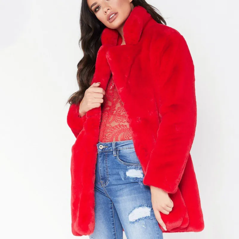 Женское пальто из искусственного меха с длинным рукавом, толстые теплые куртки размера плюс, зимнее пальто черного, желтого, розового, красного цвета, меховые пальто осень - Цвет: As shown