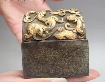 

Chinese Royal Palace Pure Copper Brass beast Chi Dragon Seal Stamp Signet Statue