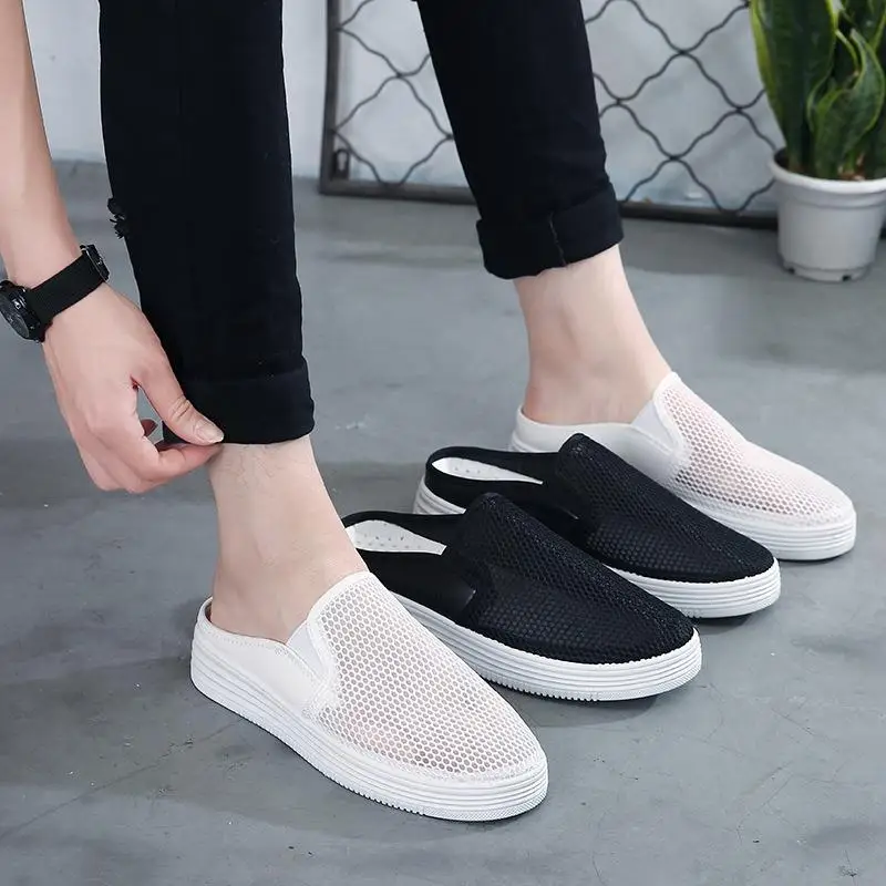 

2019 spring new men's half drag lightweight comfortable casual shoes mesh set foot lazy sandals