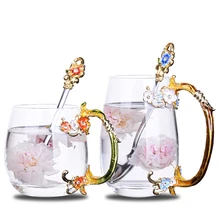 Европейская креативная Новинка эмалированная кофейная чашка кружка цветочный чай стеклянные чашки для горячих и холодных напитков молочный сплав рукоятки чашки и кружки