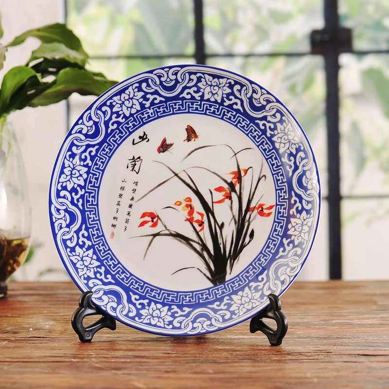 Jingdezhen Art Ceramic Ornamental Beautiful Flowers Plate Decoration